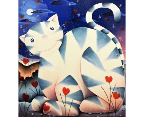 After Mackenzie Thorpe (b.1956) Limited edition silkscreen "Love Cat", signed, titled and numbered 219/395 within margin, fra