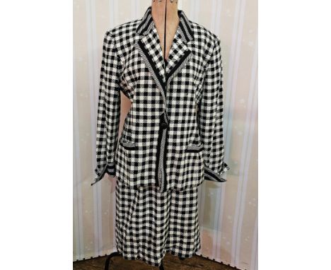 Black and white check wool suit&nbsp;labelled 'Christian Dior', pencil skirt, the jacket with a single black button fastening