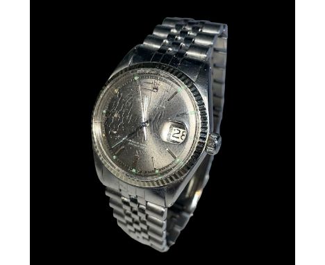 ROLEX-Armbanduhr (1968/70)"Oyster Perpetual Datejust"; Chronometer; Stahl; Ref.-Nr. 1601; dunkelgraues Ziffernblatt; Datumsan