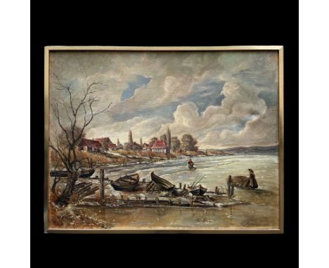 Stadelhofer, Karl Albert (Wollmatingen 1897 - 1960 Konstanz)"Winterabend auf Reichenau"; so verso auf Keilrahmen handschriftl