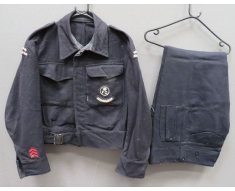 WW2 Home Front ARP Fire Guard Battledress Jacket And Trousers dark blue woollen, single breasted, closed collar, short jacket