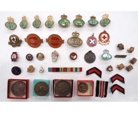 32+ Various Civilian Badges including gilt and enamel, British Red Cross ... Gilt and enamel QC MPBW ... Chrome and enamel QC