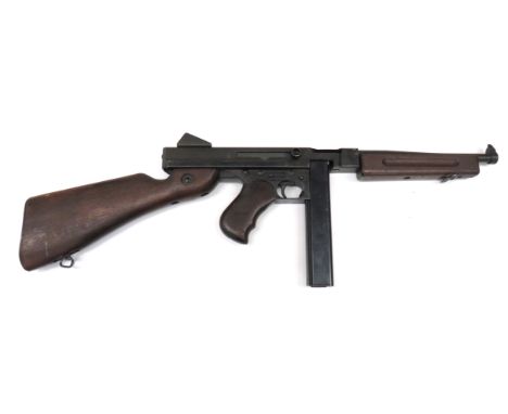 Deactivated American Thompson MIAI Sub Machine Gun .45ACP, 11 inch, blackened barrel with end blade sight. &nbsp;Square form 