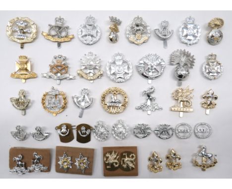 41 x Infantry Anodised Cap And Collar Badges including South Lancashire ... QC Royal Green Jackets ... North Stafford ... Dor