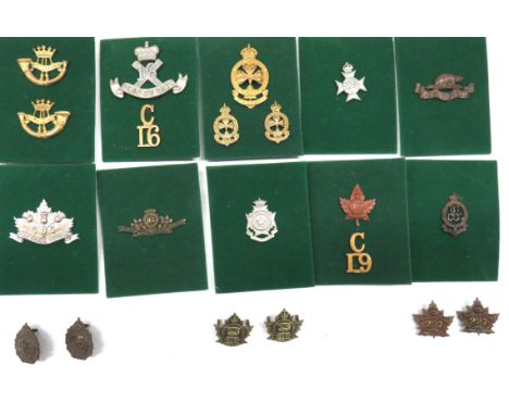 21 x Canadian Cap, Collar And Titles cap include brass KC 199th Canadian Irish Reg ... White metal 16th Batt. &nbsp;Collars i