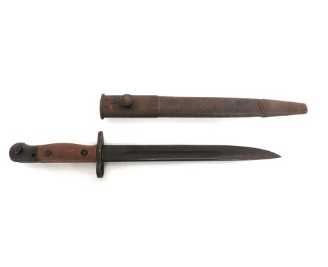 WW2 Australian Owen Sub Machine Gun Bayonet 10 inch, single edged blade with fuller. &nbsp;Forte dated "45". &nbsp;Steel muzz
