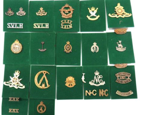 28 x Commonwealth Cap, Collar And Titles cap include bi-metal KC 1st Punjab Reg ... White metal KC Chota Nagpur Reg ... White