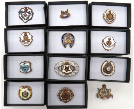 12 x Various Sweetheart Brooches including gilt and mother of pearl Devonshire ... Brass and enamel Army Cyclist Corps ... Gi