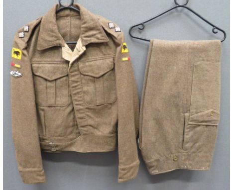 1937 Pattern 11th Armoured Division Battledress Jacket And Trousers khaki woollen, single breasted, closed collar, short jack