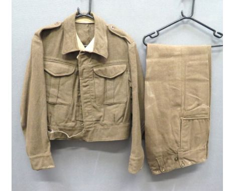 1937 Pattern New Zealand Made Battle Dress Jacket And Trousers khaki brown woollen, single breasted, closed collar, short jac