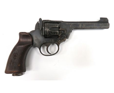 Deactivated Enfield No 2 Service Revolver .38, 5 inch, blackened barrel with front blade sight. &nbsp;Six shot, fluted cylind