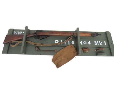 Deactivated WW2 Commonwealth No 4 Rifle .303, 25 1/4 inch barrel. &nbsp;Front sight with protective ears. &nbsp;Blackened bre