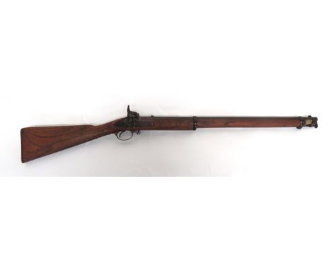 19th Century Indian Cavalry Percussion Carbine .577 cal, 25 1/2 inch, smoothbore barrel. &nbsp;Front stud sight, rear lift up