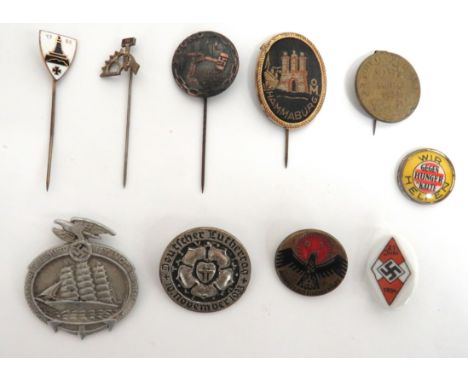 10 x German Third Reich Pin Badges And Day Badges including enamel Old Comrades pin badge ... White metal N.S.B.O. pin badge 