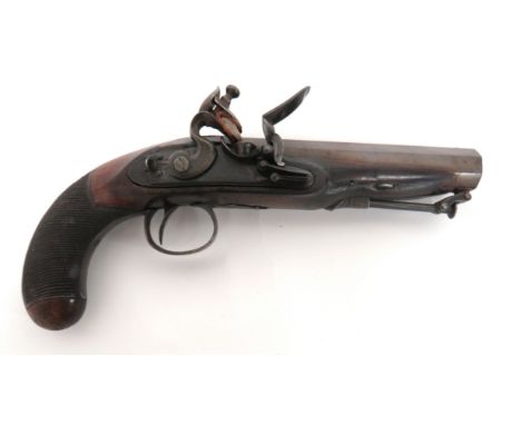Early 19th Century Greatcoat &nbsp;Flintlock Pistol By Smith London 18 bore, 5 inch, octagonal, browned Damascus smoothbore b