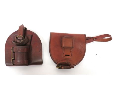Two Cavalry Horseshoe Cases consisting brown leather, half oval case. &nbsp;Full front flap with separately attached, leather