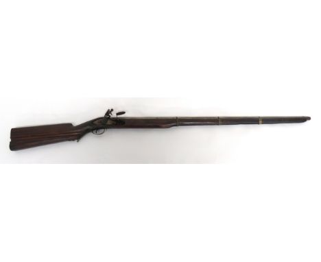 Unusual 19th Century Indian Flintlock Musket 40 bore, 32 inch barrel &nbsp;Rear octagonal breech. &nbsp;Lock plate with flora
