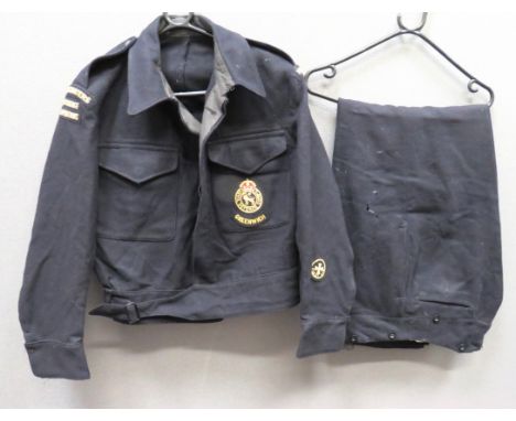 Post War Greenwich Civil Defence Corps Uniform consisting dark blue woollen, single breasted, closed collar, short jacket. &n