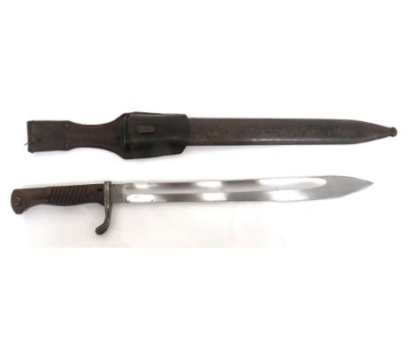 Imperial German Seitengewehr M1898/05 Butcher Bayonet 14 1/2 inch, single edged blade widening towards the point. Wide fuller