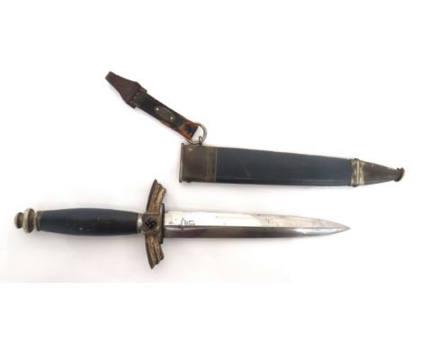 Third Reich DLV/NSFK Flyers Knife And Hanger By SMF Solingen 7 inch, double edged blade. &nbsp;Forte marked with "S.M.F. Soli