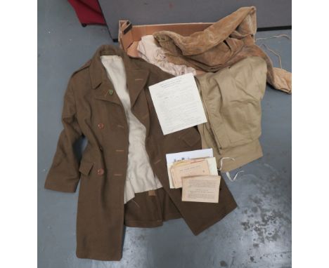 Attributed Women's Land Army Uniform And Paperwork consisting pair of tan cord WLA breeches. &nbsp;Internal label dated 1943 