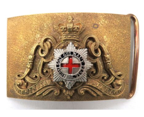 Victorian Life Guards Officer's Belt Buckle gilt brass, rectangular buckle with overlaid gilt brass LG and Victorian crown. &