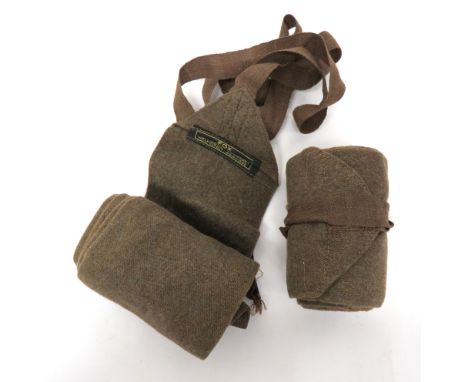Pair Of WW1 Officer's Wrap Around Puttees khaki, long woollen, wrap around puttees with top securing cord. &nbsp;Maker's labe