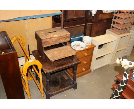 An oak side table and a step stool