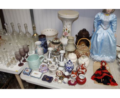 A collection of decorative china to include dressing table items, Chinese crackle glazed ginger jar and cover, Bernard Rooke 