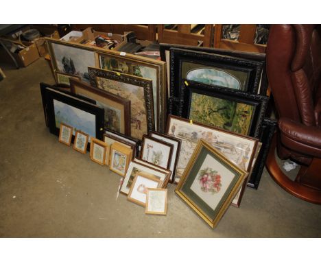 A large collection of various pictures and prints and a fire screen 