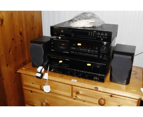 A Marantz compact disc player, a Marantz surround amplifier, a Denon stereo cassette deck and pair of Misson MV2 speakers