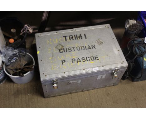 A metal bound aluminium travel trunk
