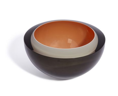 Rachel Woodman (b.1967) Bevelled bowl, 1990 Cased blown glass Engraved to base 'Rachael Woodman.1990. N.W. Devon' 13cm high, 