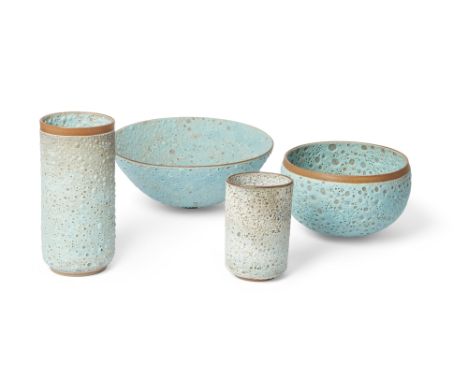 The Studio Works of Deirdre Burnett (1939-2022) Studio Pottery and Contemporary Ceramics Two blue-green volcanic glaze bowls 