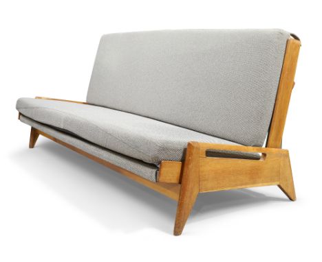 Gérard Guermonprez for Bobois Sofa / Daybed, circa 1955 Oak, steel, wool upholstery 87cm high, 194cm wide