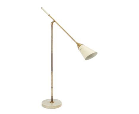 Manner of Stilnovo Italian table lamp, circa 1950 Brass, lacquered metal, marble 62cm high (adjustable) It is the buyer's res