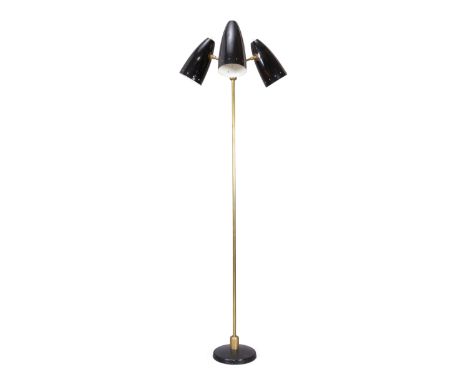 Attributed to Arlus Three light floor lamp, circa 1955 Lacquered metal, brass 175cm high It is the buyer's responsibility to 