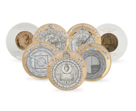 Pierro Fornasetti (1913-1988) Six 'Astrolabio' pattern plates together with two 'Monete Del Ducato Di Milano' pattern plates,