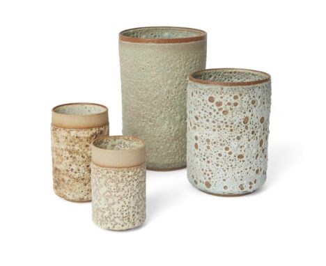 The Studio Works of Deirdre Burnett (1939-2022)Studio Pottery and Contemporary CeramicsFour lava glaze vases in mottled shade