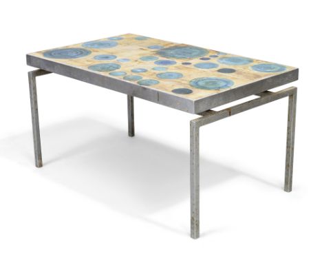 Manner of Roger Capron Tile top coffee table, circa 1960 Ceramic, steel 41cm high, 78.5cm wide, 48.5cm deep