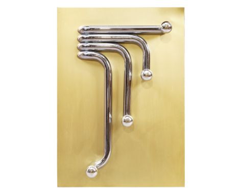Gaetone Missaglia for Giacomo Benevelli Wall panel light sculpture, circa 1970 Chromed metal, plated metal 70cm high, 50cm wi