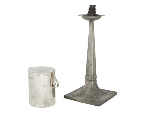 William Hutton and Sons, after a design by Edward Spencer Arts & Crafts style candlestick converted to a lamp with faux rivet