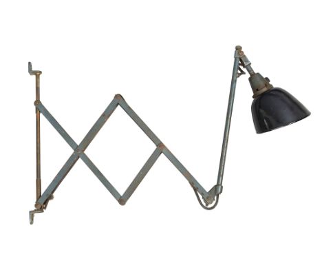 Curt Fischer for Midgard Scissor lamp / wall light, circa 1950 Cast manufacturer's marks to arm Enamelled steel Extending to 