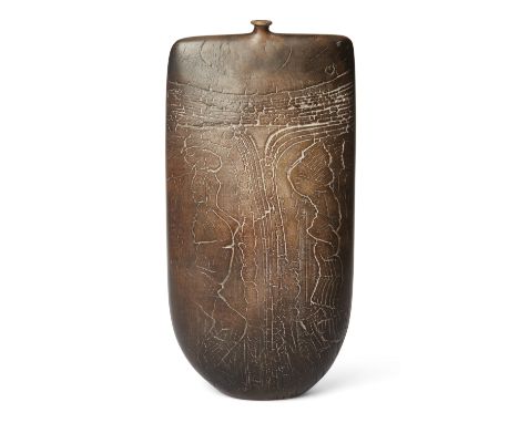Peter Hayes (b.1946) Studio Pottery and Contemporary Ceramics Large bottle form with textured body, 1989 Raku-fired ceramic U