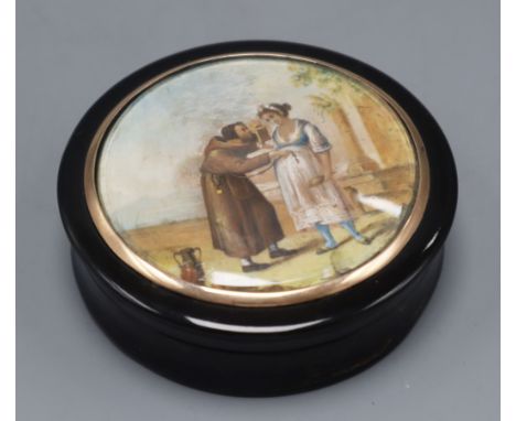 A 19th century tortoiseshell miniature inset snuff box 8.5cm