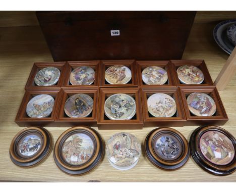 Fifteen pot lids including Alas Poor Bruin and bear hunting in a mahogany box