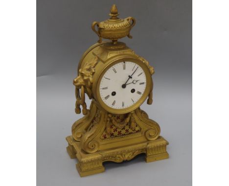 A Louis XV style ormolu eight day mantel clock height 34cm