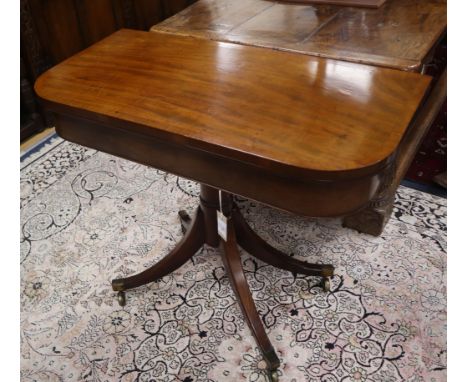 A Regency style banded mahogany folding card table W.92cm