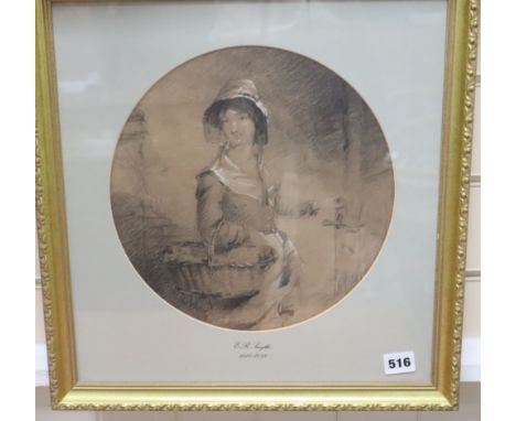 Attributed to Edward Robert Smythe (1810-1899) charcoal portrait, 29 x 28cm.
