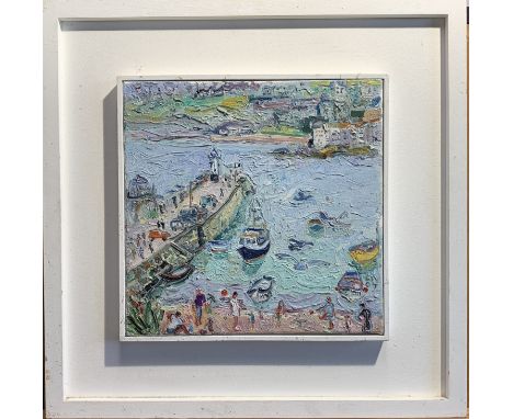 Linda Mary WEIR (1951)Smeaton's Pier with Harbour Beach, St Ives Oil on canvas Initialled and dated '0730 x 30cmThis very per